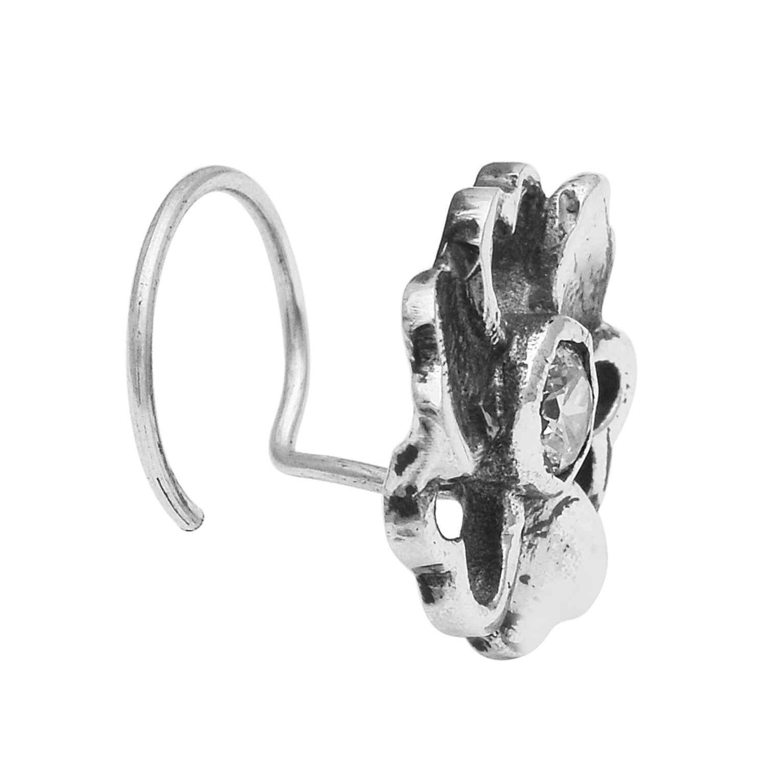 Floral Heart Nose Pin - Sterling Silver
