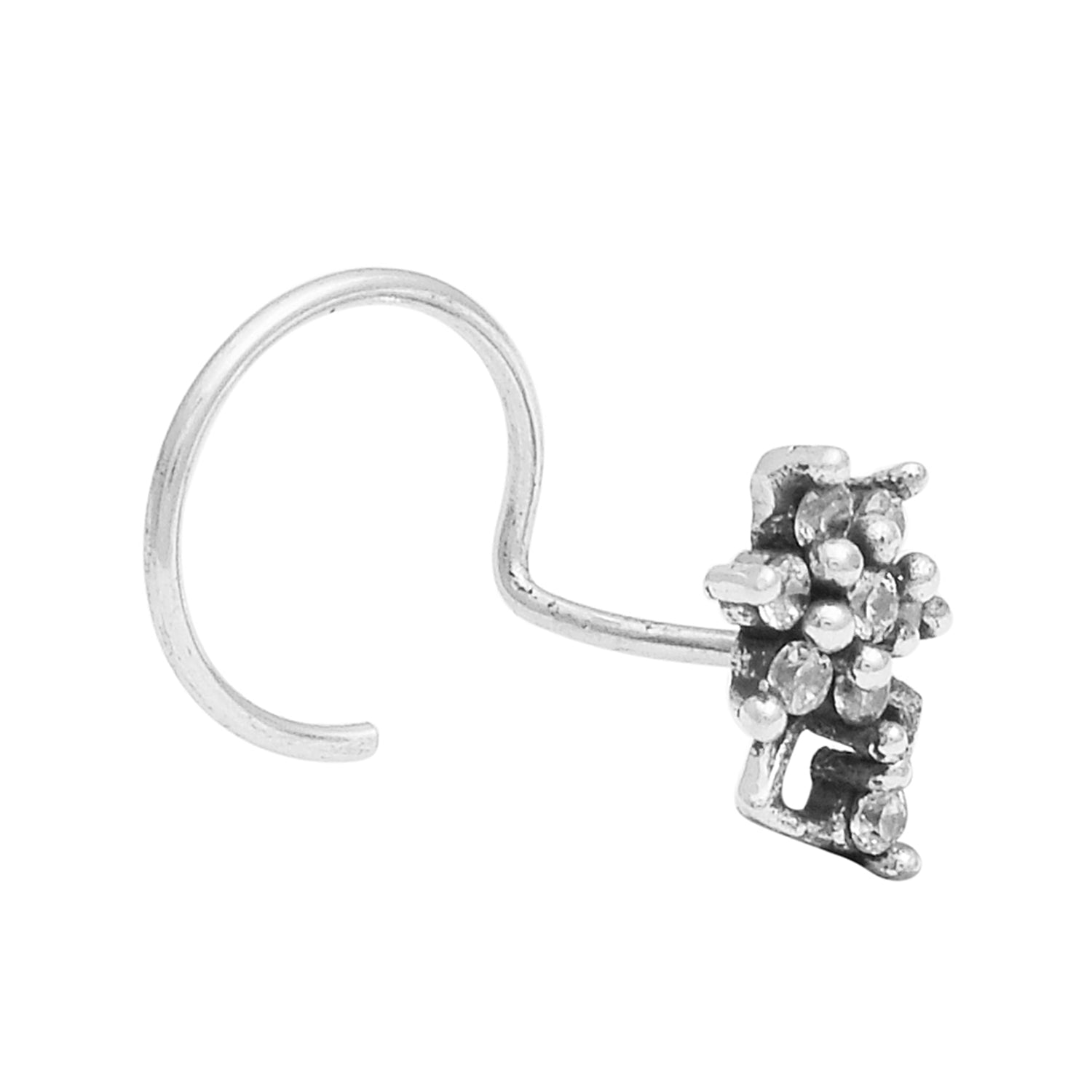 Floral Cluster Drop Nose Pin - Sterling Silver