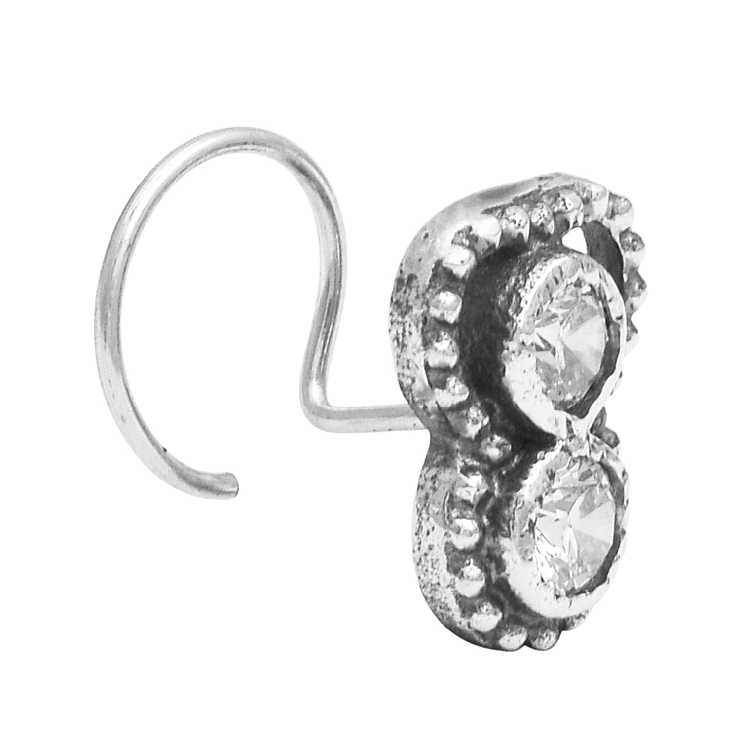 White Gemstone Dual Stone Nose Pin - Sterling Silver