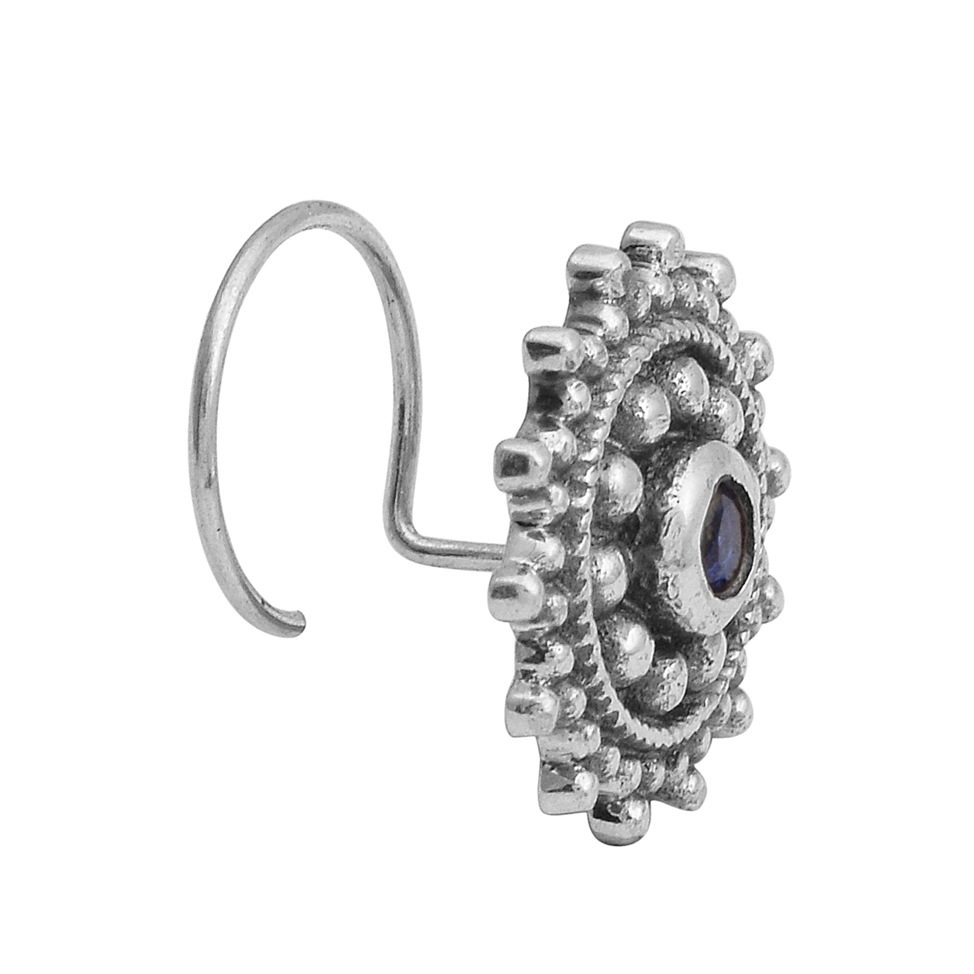 Blue Gemstone Nose Pin - Sterling Silver