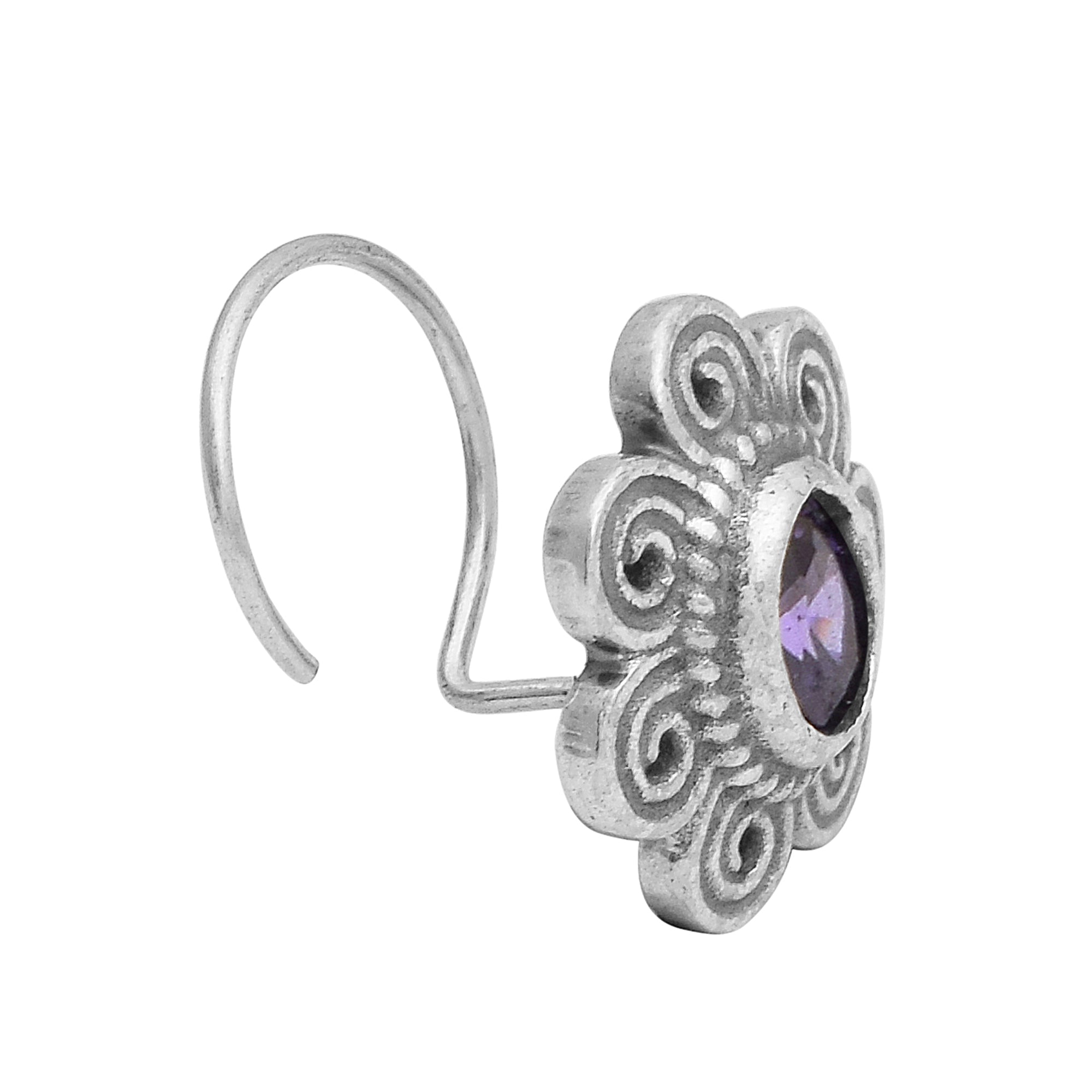 Purple Gemstone Vintage Floral Nose Pin- Sterling Silver