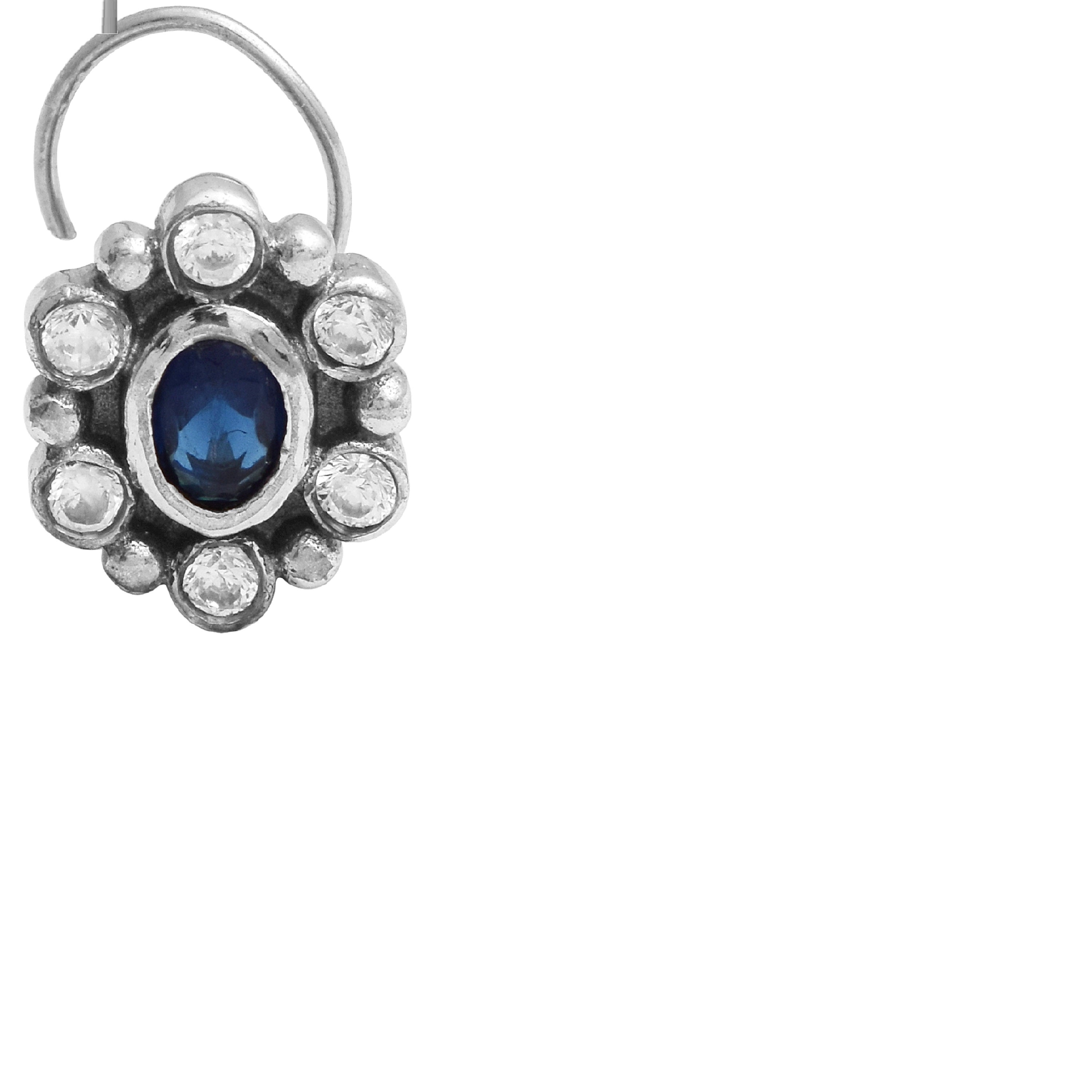 Blue Gemstone Nose Pin – Sterling Silver