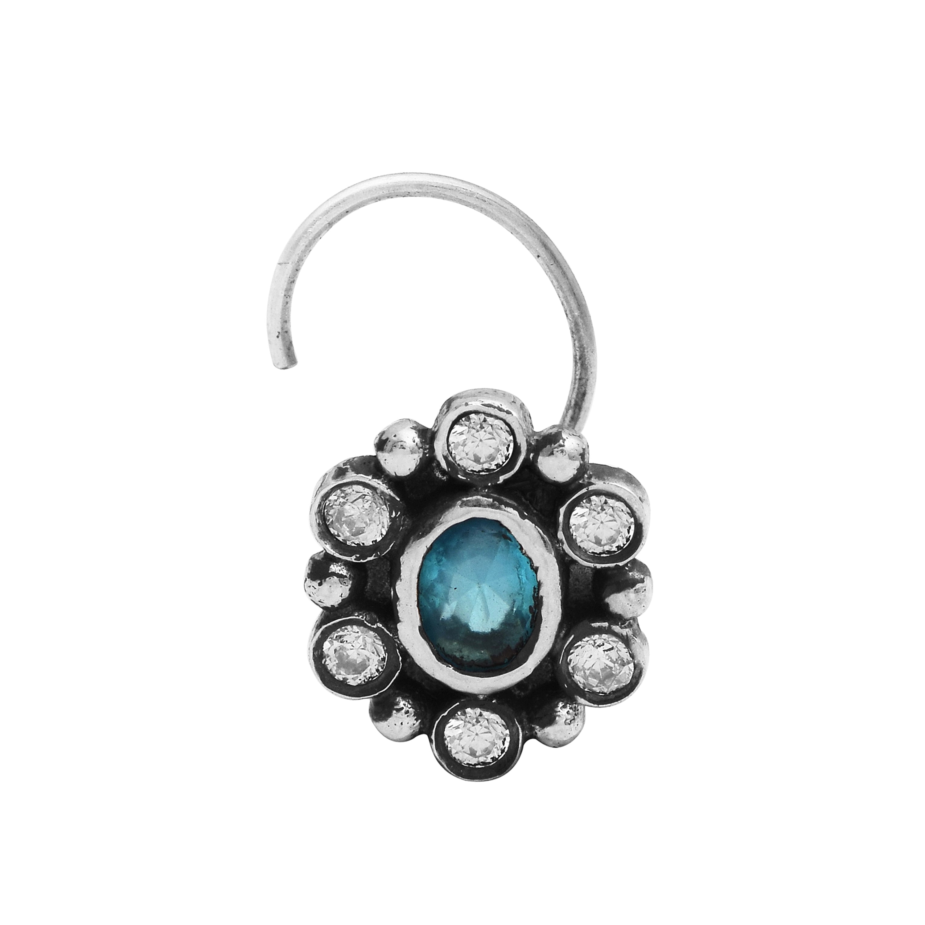 Blue Gemstone Nose Pin – Sterling Silver