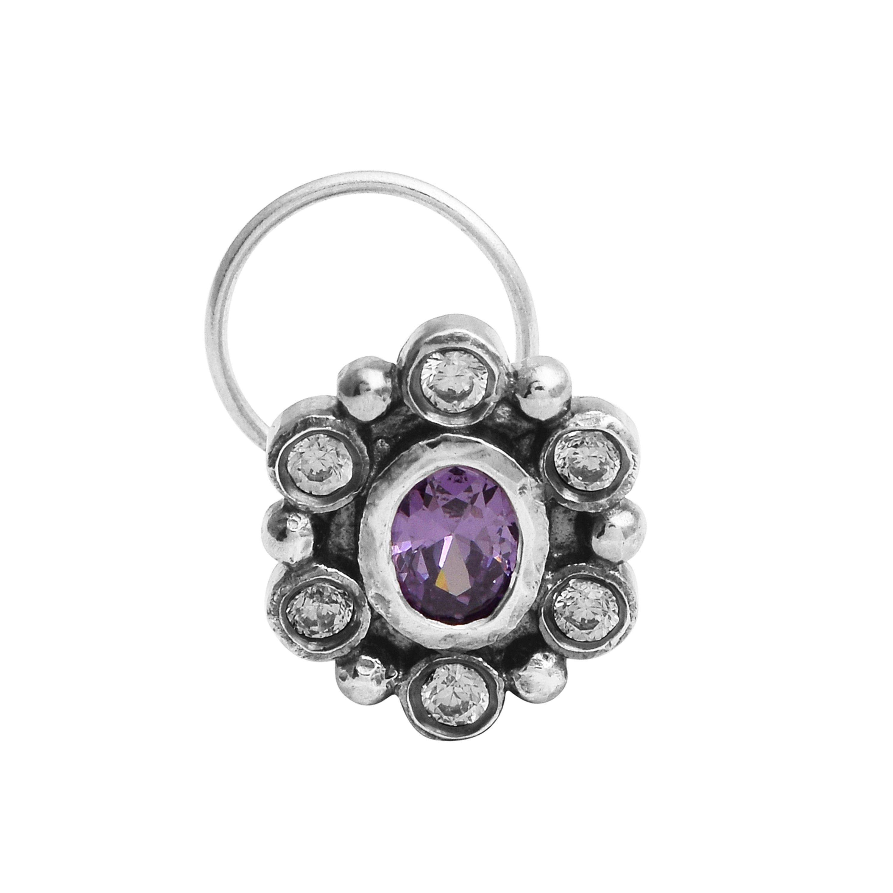 Purple Gemstone Nose Pin – Sterling Silver