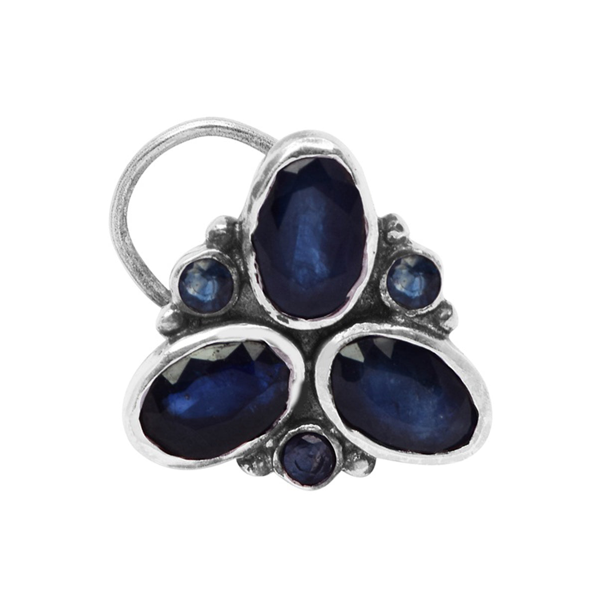 Blue Trio Gemstone Nose Pin – Sterling Silver