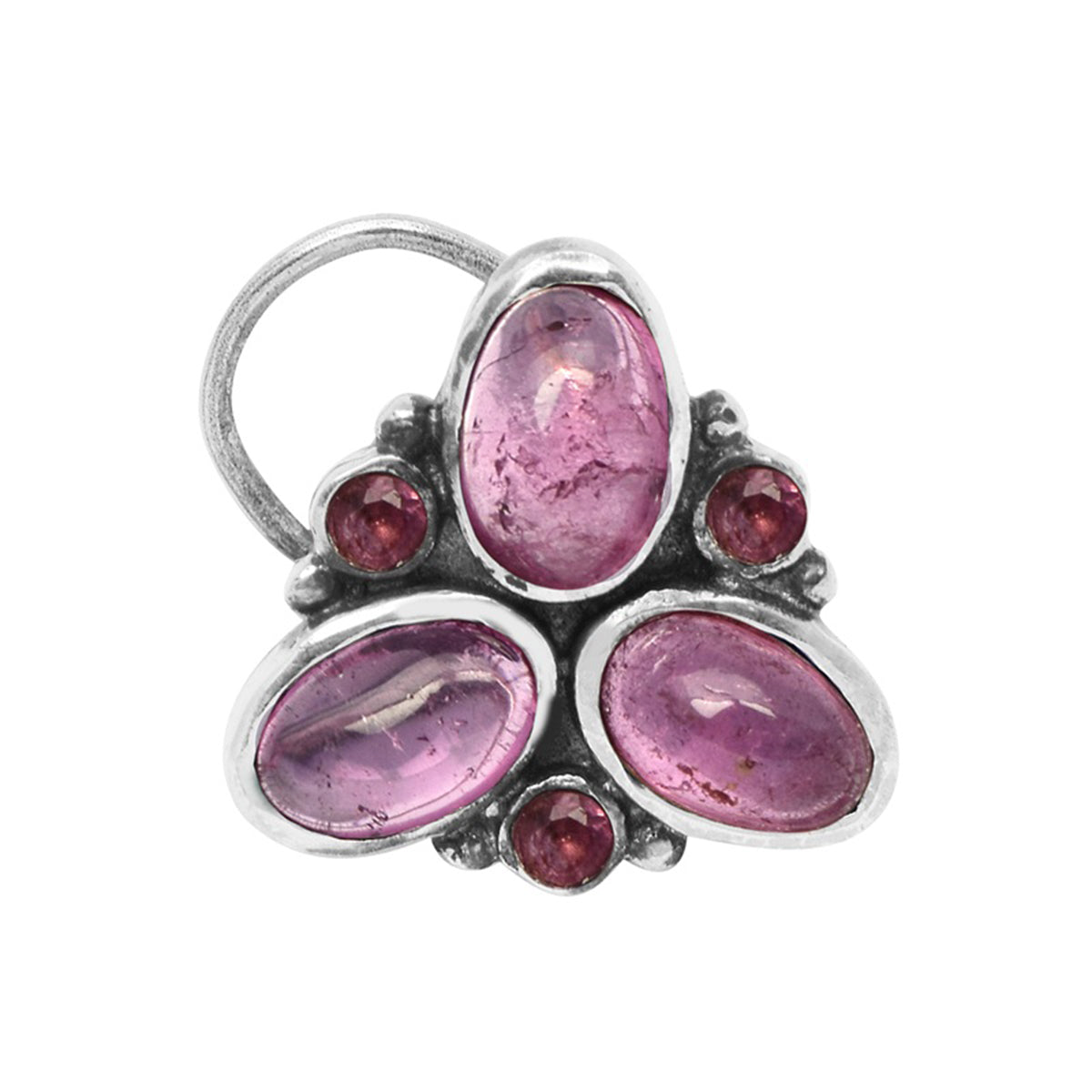 Pink Trio Gemstone Nose Pin – Sterling Silver
