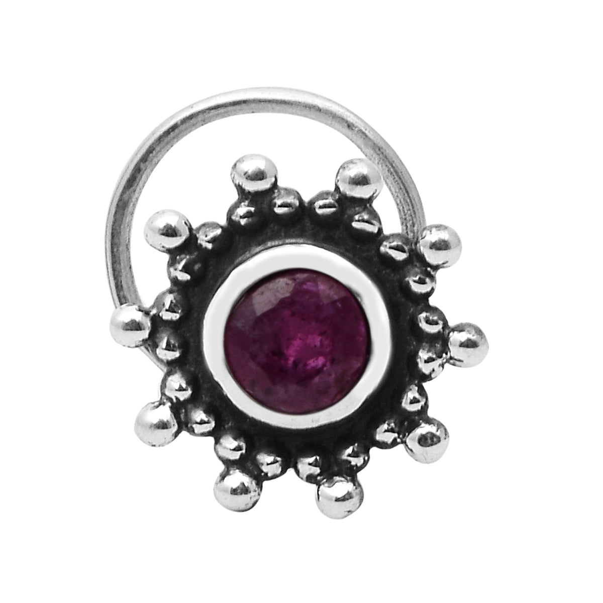 Sunburst Pink Stone Nose Pin – Sterling Silver