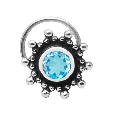 Natural Sky Blue Topaz Studs Nose Ring 925 Sterling Silver Nose Pin For Women