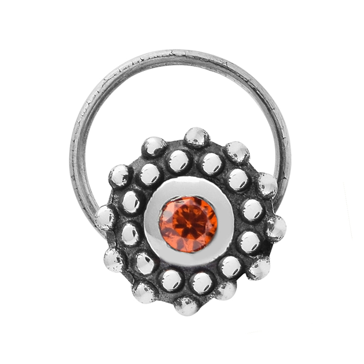 Orange Gemstone Tribal Dot Nose Pin - Sterling Silver