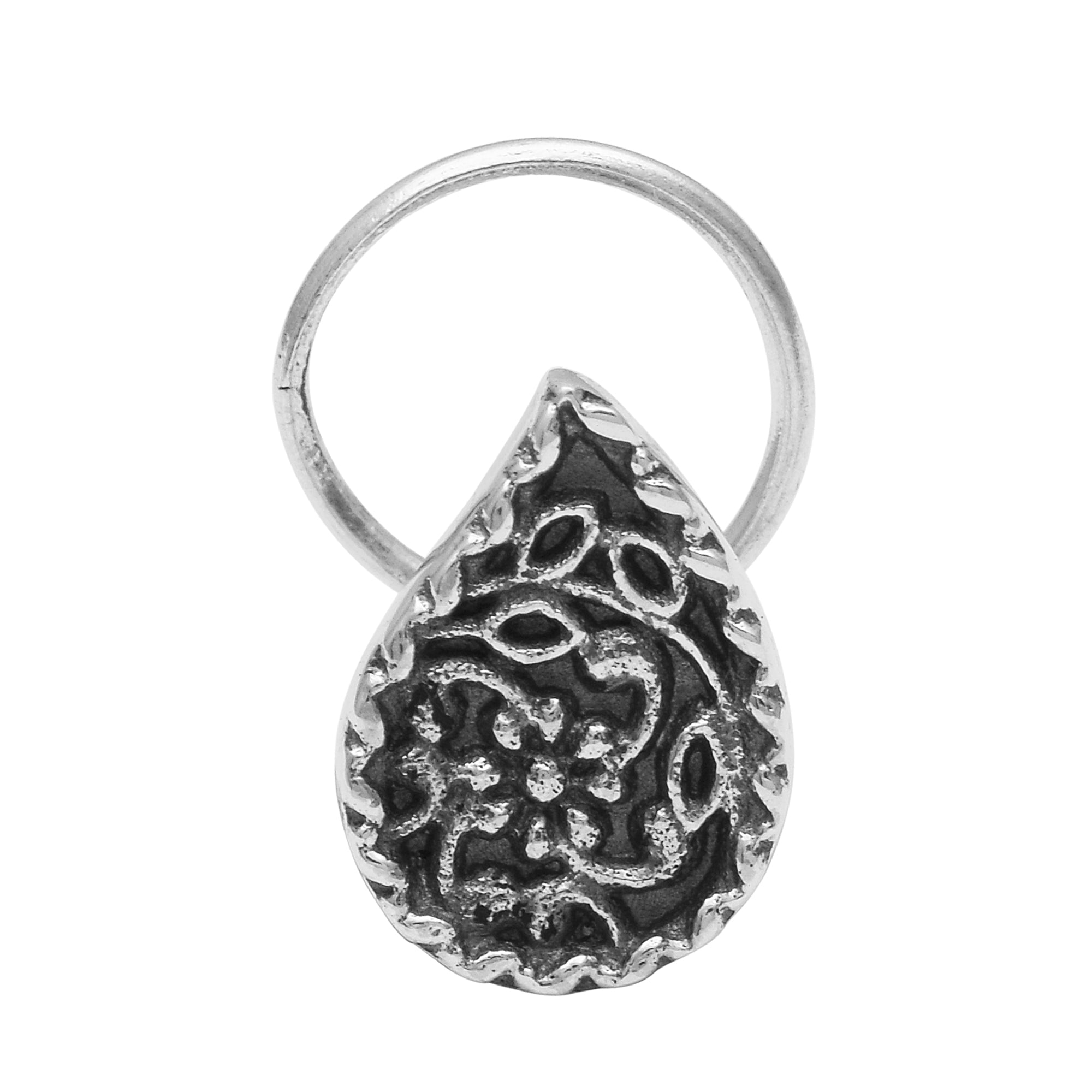 Oxidized Floral Paisley Design Nose Pin - Sterling Silver