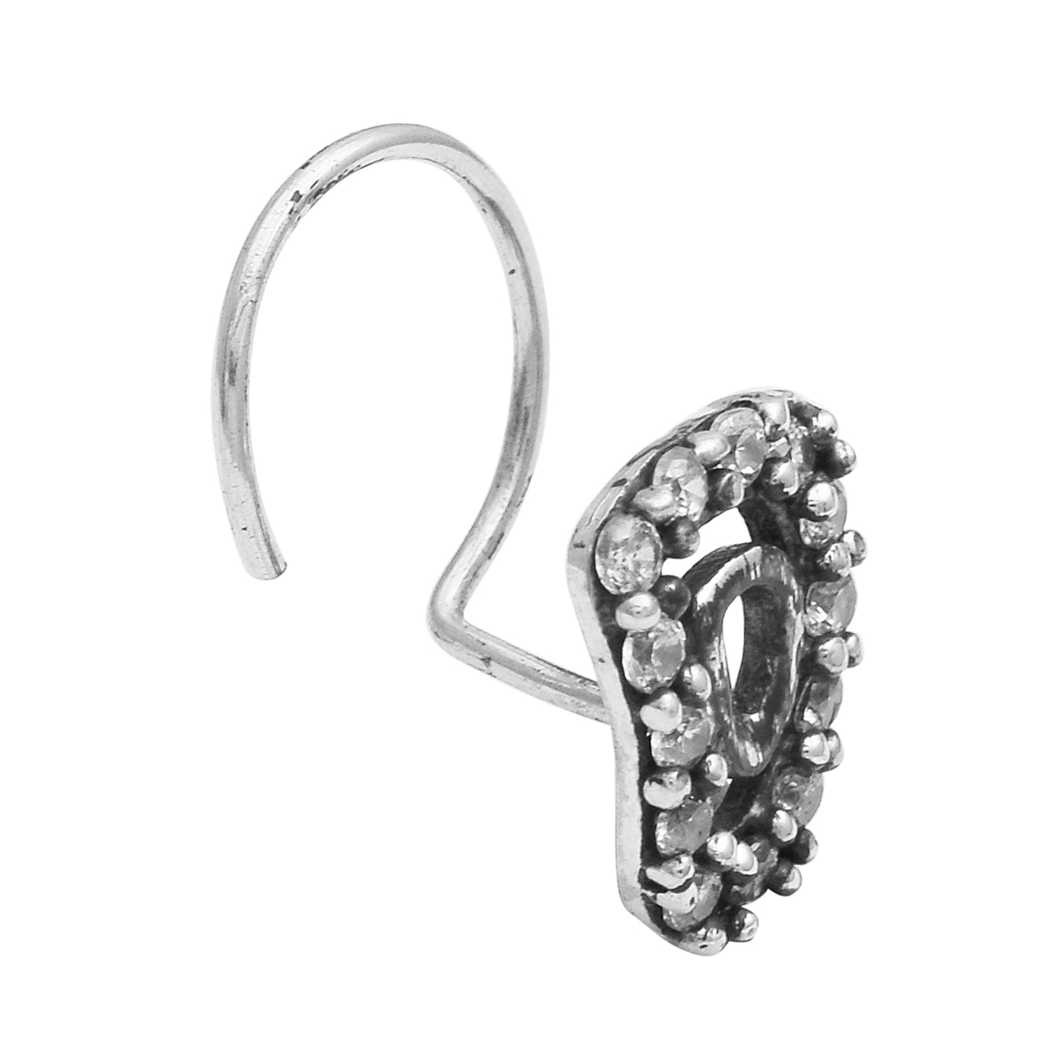 White Gemstone Drop Frame Nose Pin - Sterling Silver