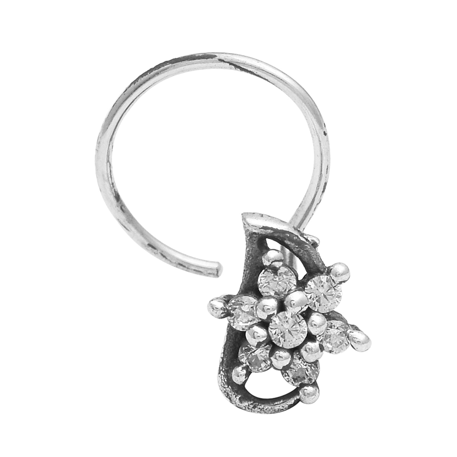 Spilla da naso vintage in argento ossidato per donna, gioiello indiano fatto a mano