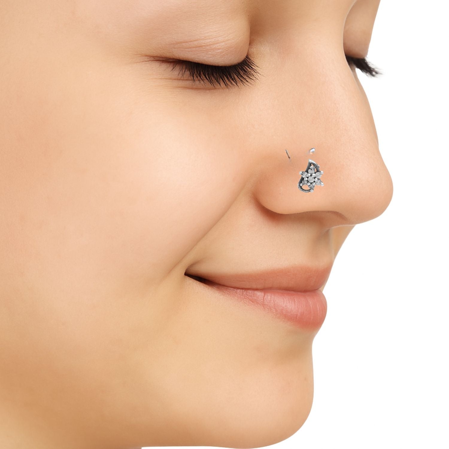 Spilla da naso vintage in argento ossidato per donna, gioiello indiano fatto a mano