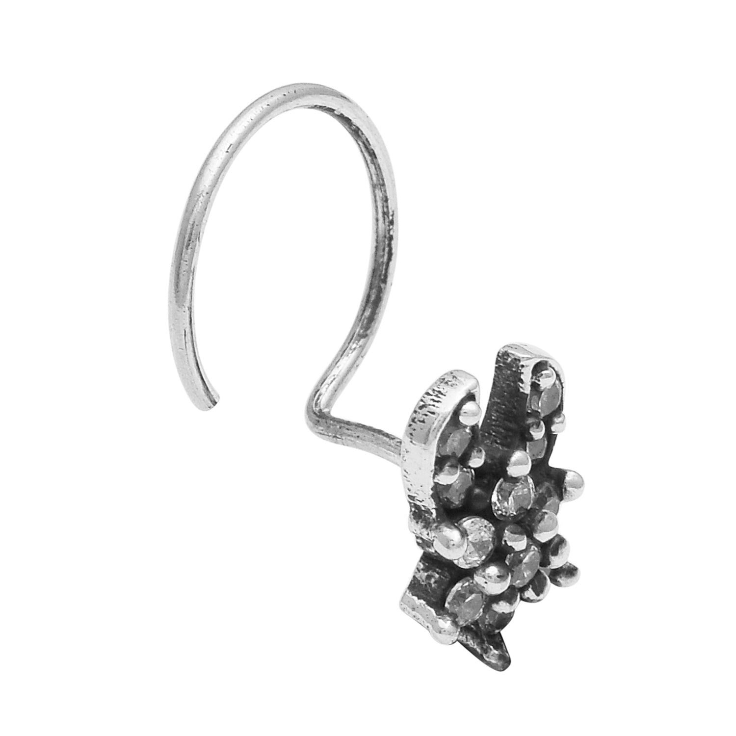 White Gemstone Leaf Cluster Floral Nose Pin - Sterling Silver