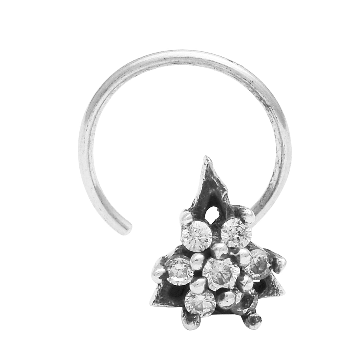 White Gemstone Triangle Nose Pin - Sterling Silver