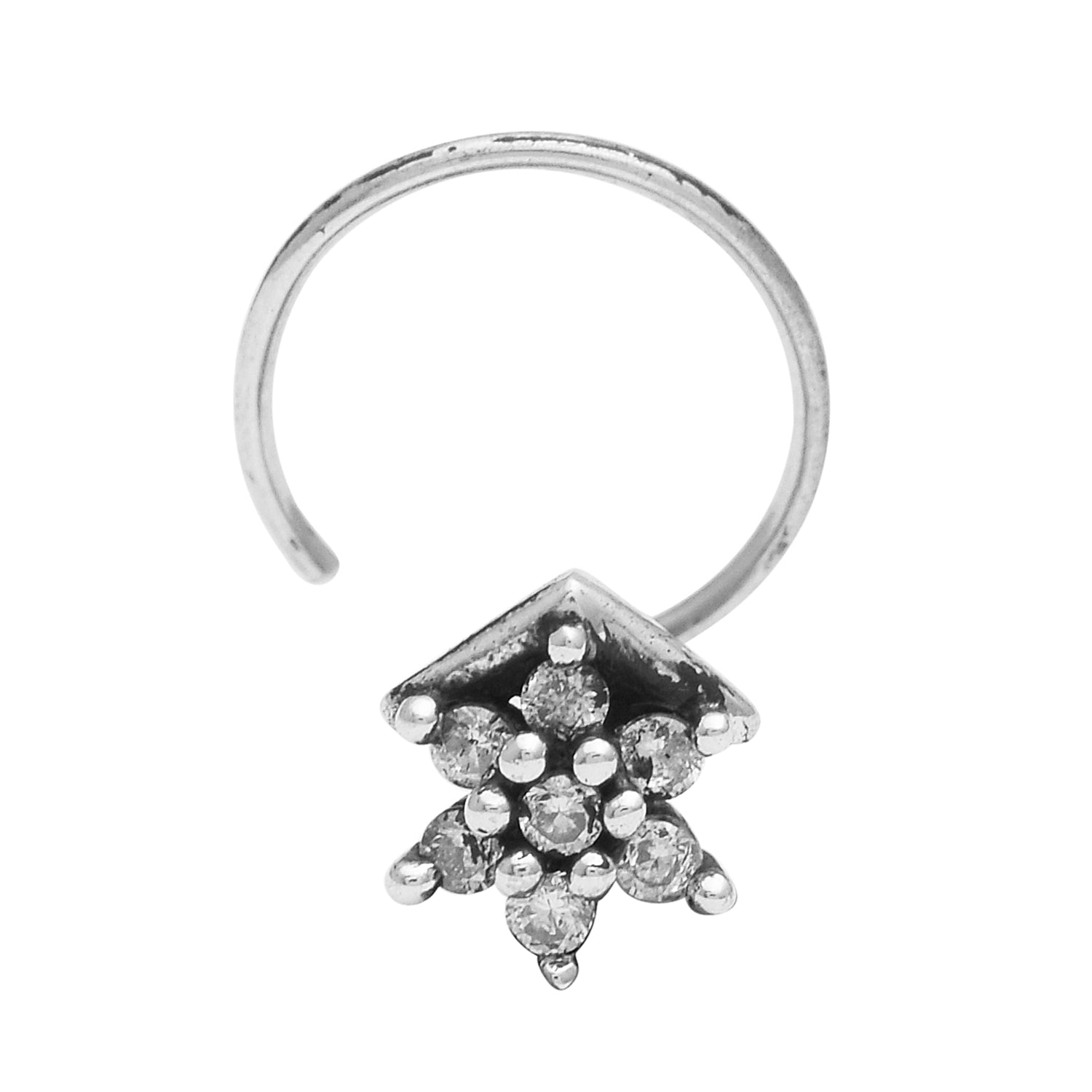 White Gemstone Geometric Nose Pin - Sterling Silver