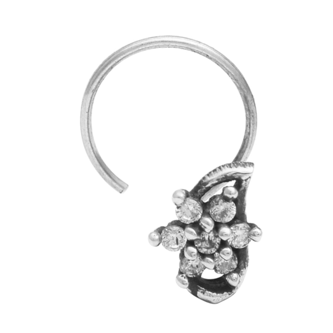 White Gemstone Leaf Ethnic Nose Pin - Sterling Silver