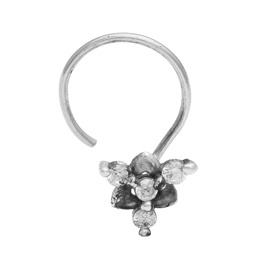 Petite Floral Diamond Nose Pin - Sterling Silver