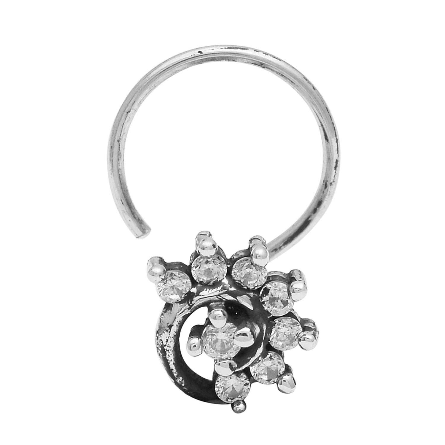 Floral Twist Diamond Nose Pin - Sterling Silver