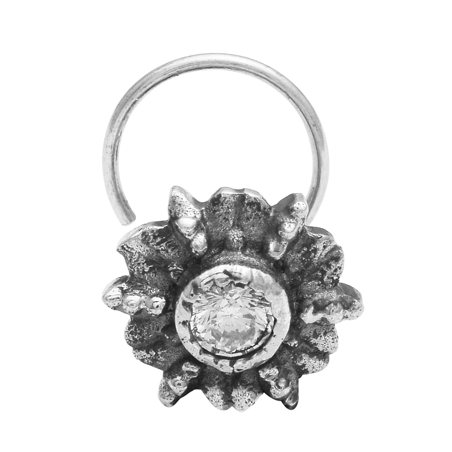 Sunflower Oxidized Nose Pin - Sterling Silver