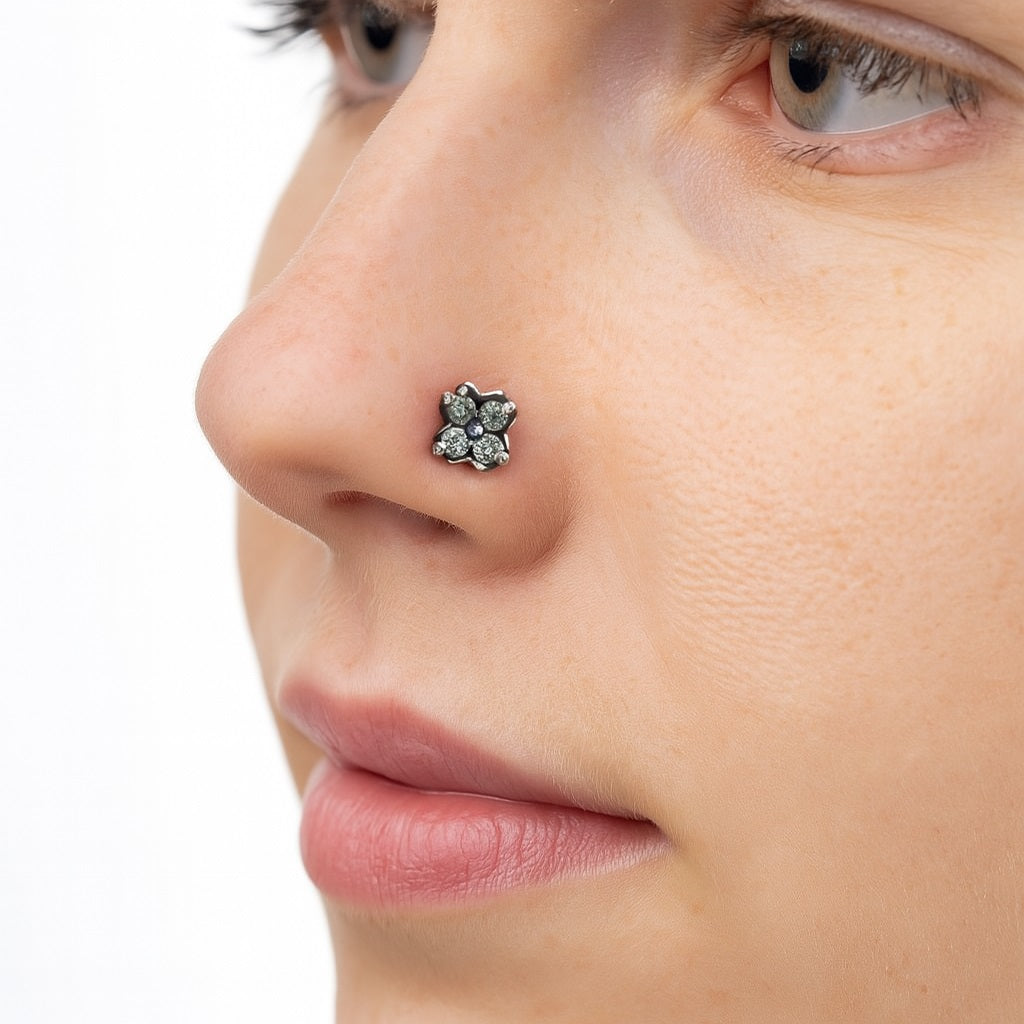Floral Cluster Nose Pin - Sterling Silver