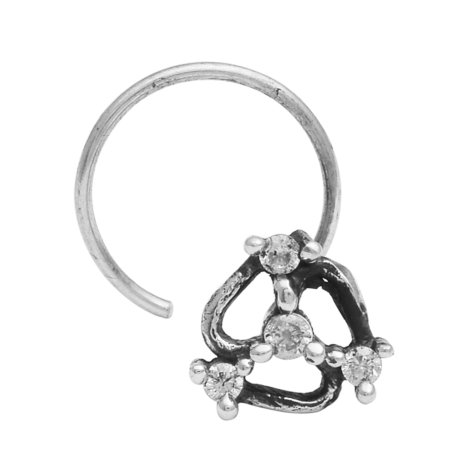 White Gemstone Triangle Nose Pin - Sterling Silver