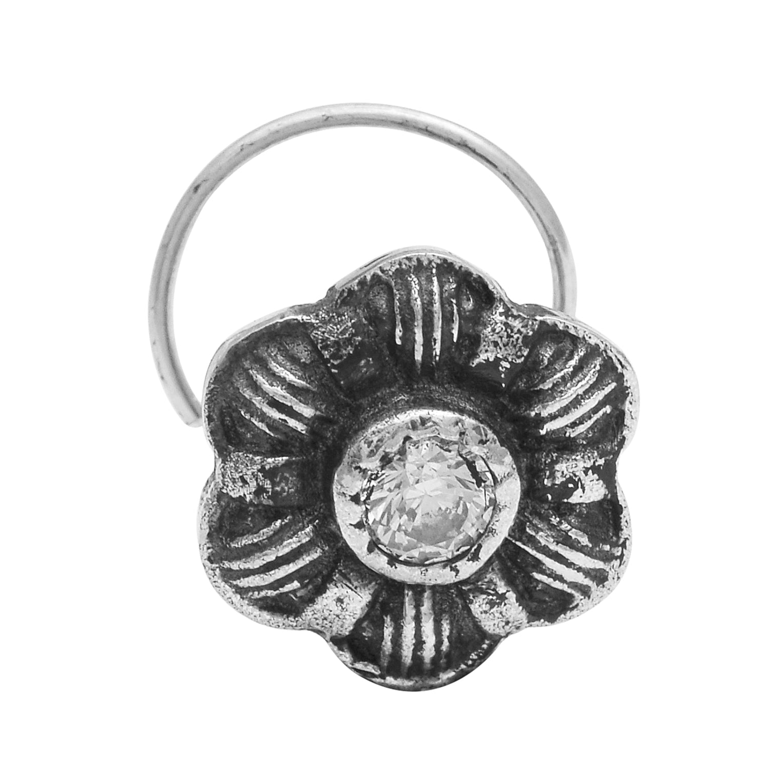 Oxidized Floral Nose Pin - Sterling Silver