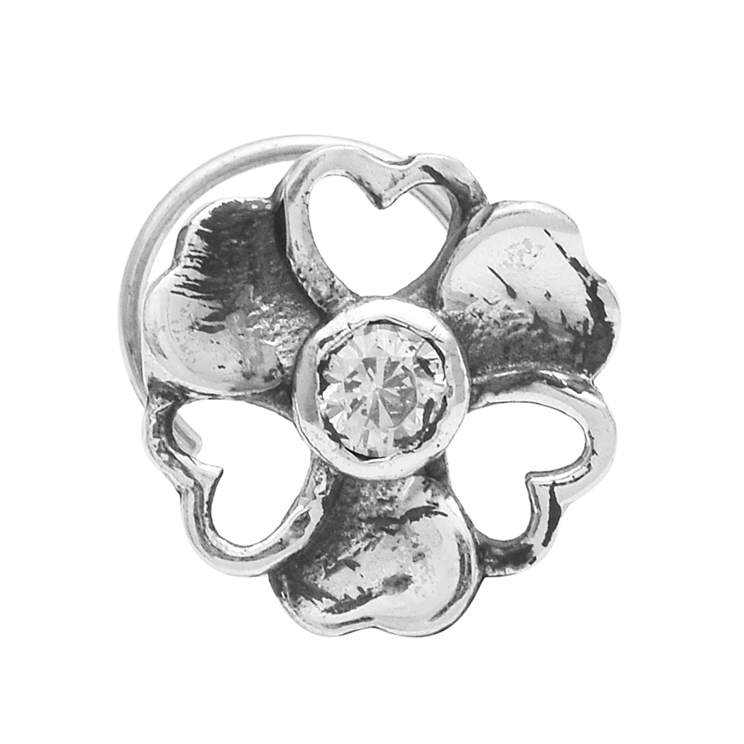 Floral Heart Nose Pin - Sterling Silver