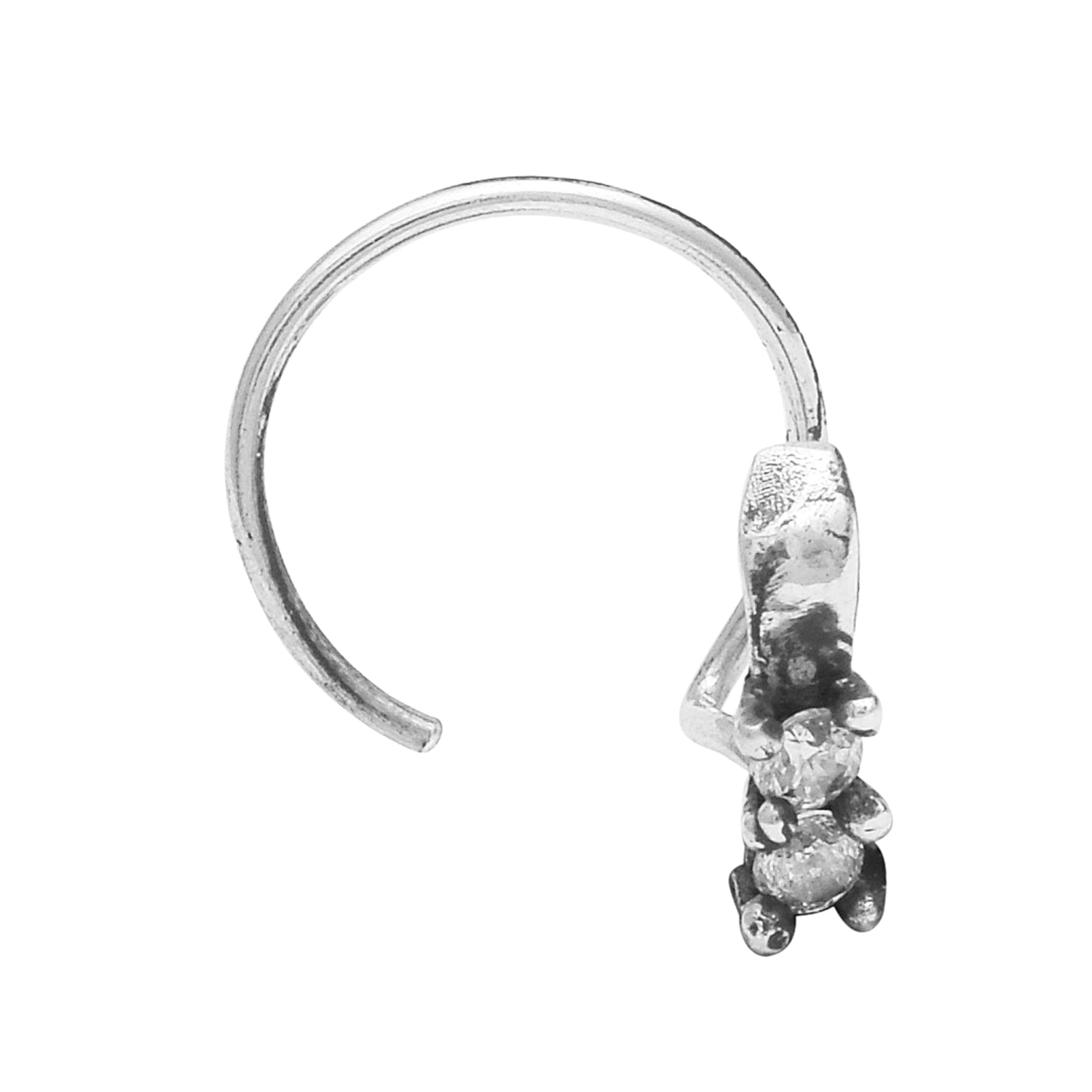 Oxidized Minimal Floral Nose Pin - Sterling Silver