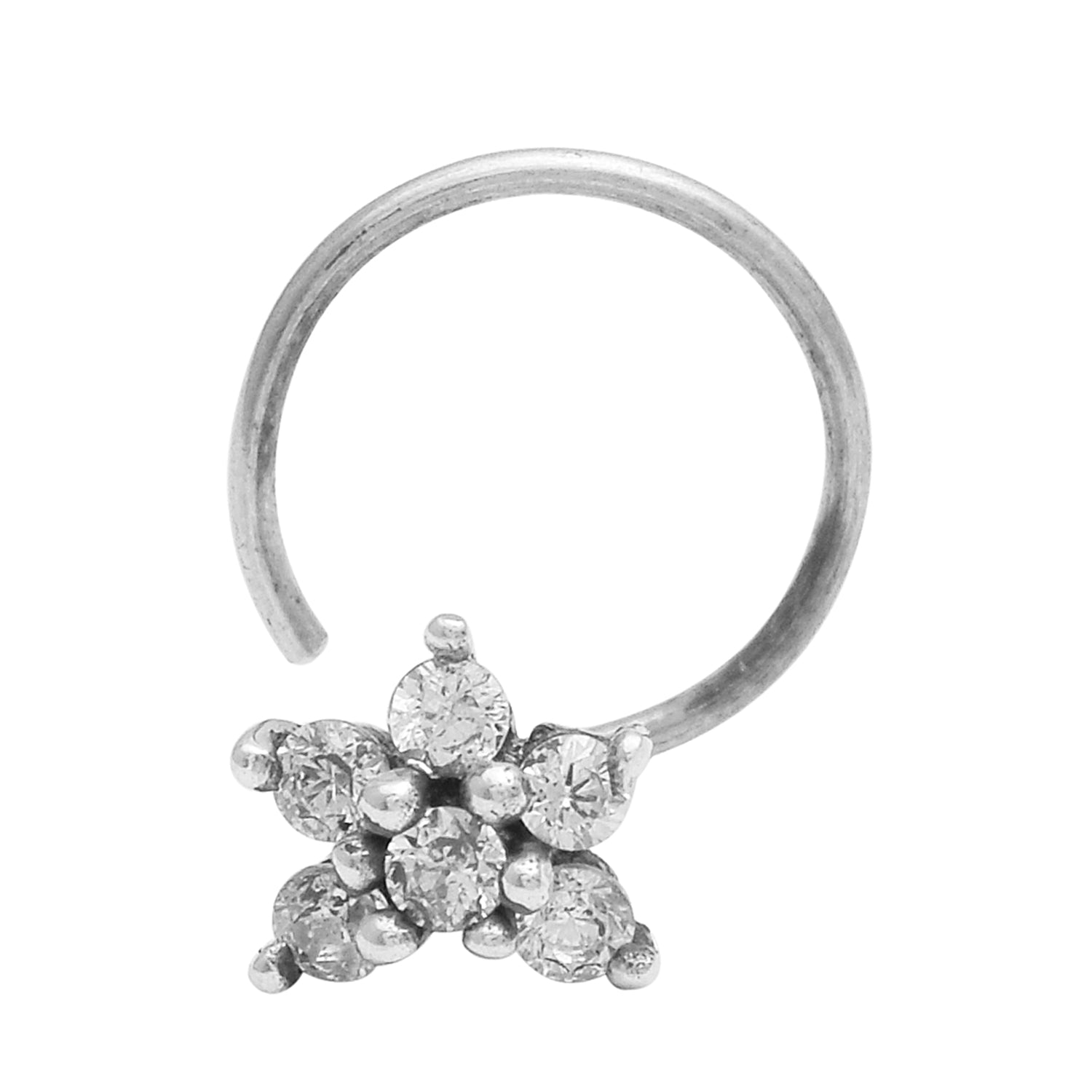 Oxidized Floral Nose Pin - Sterling Silver