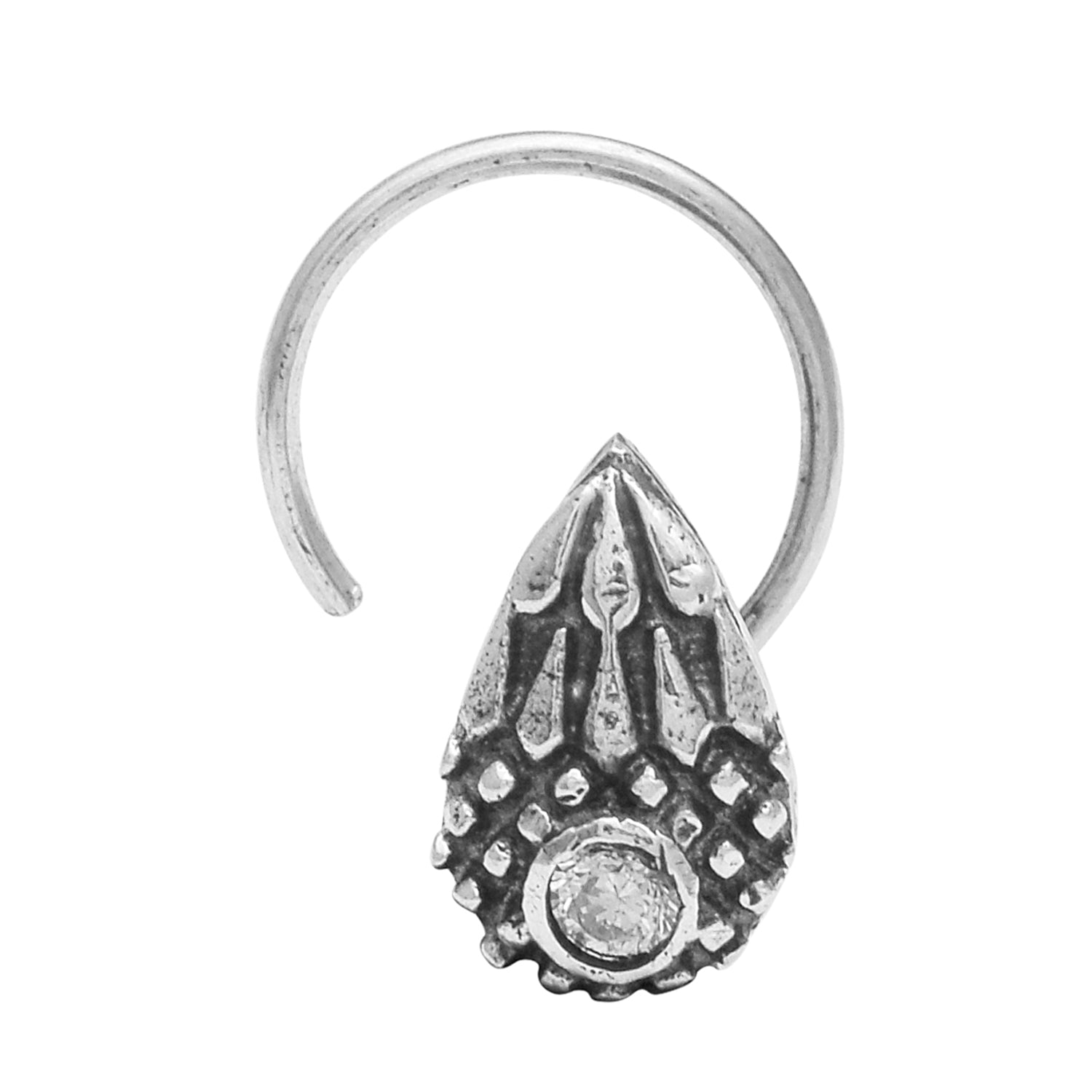 Oxidized Paisley Nose Pin - Sterling Silver