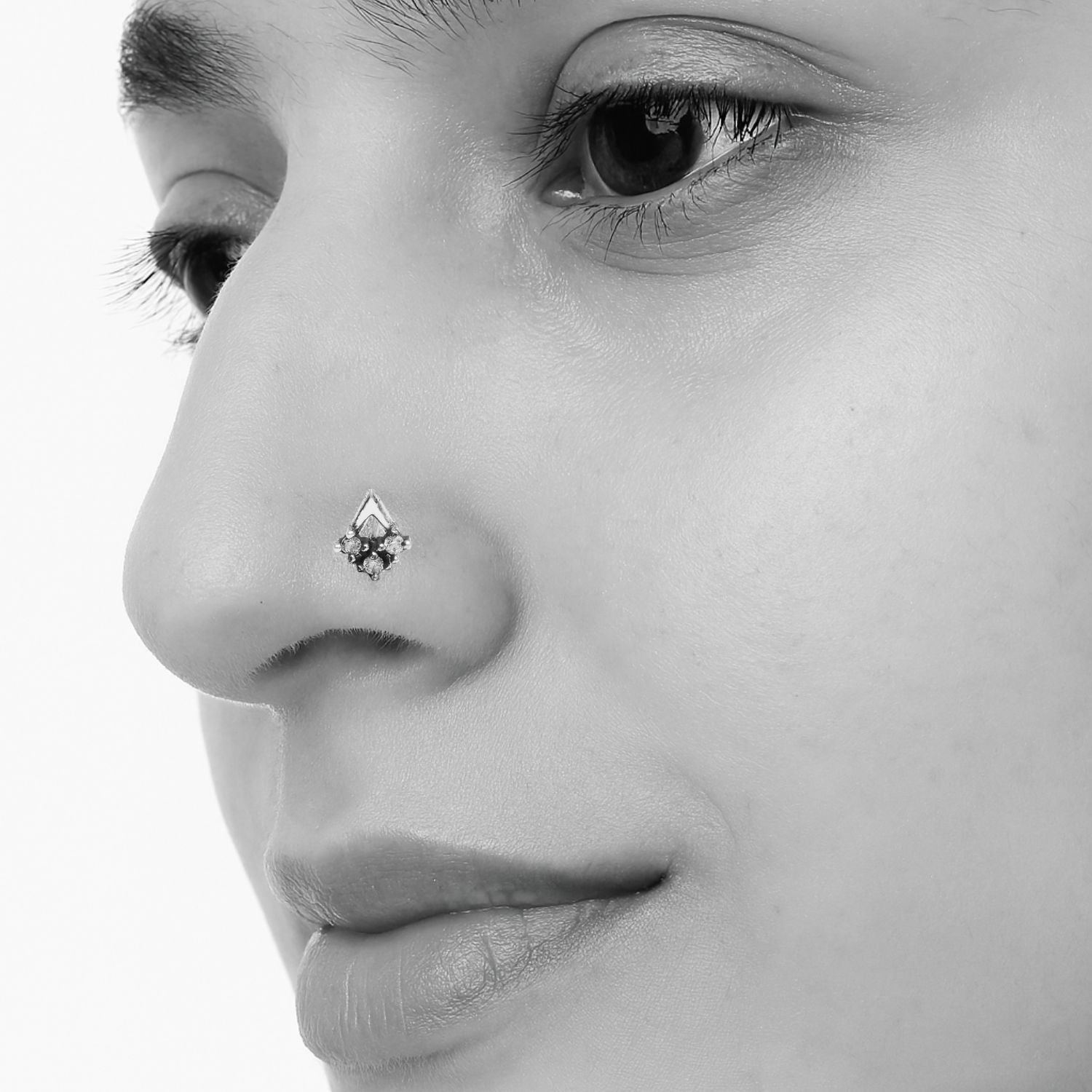 Triangle Cluster Nose Pin - Sterling Silver