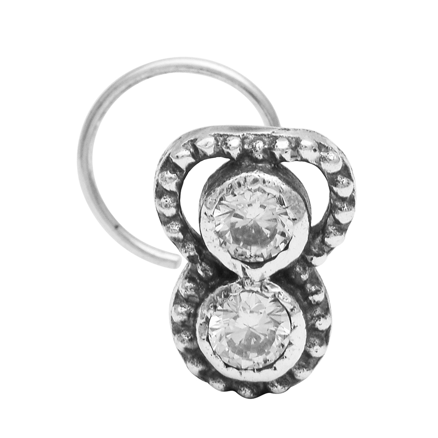 White Gemstone Dual Stone Nose Pin - Sterling Silver