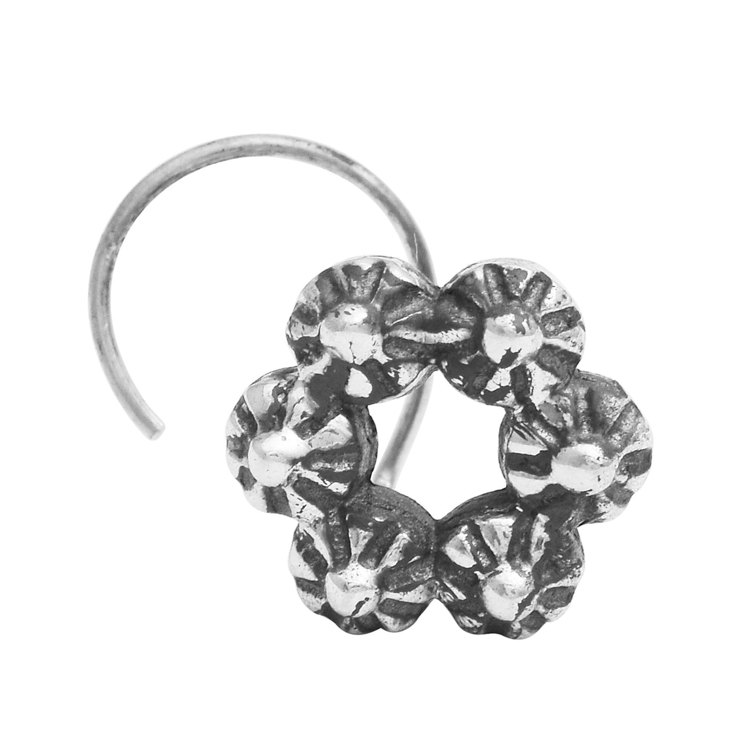 Oxidized Circle Flower Nose Pin - Sterling Silver