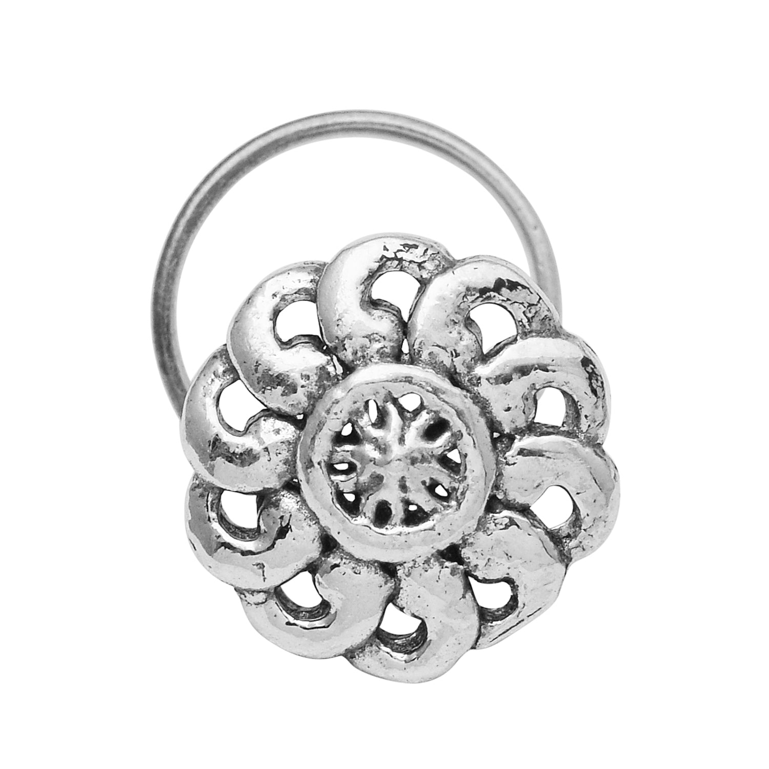 Oxidized Spiral Petal Nose Pin – Sterling Silver