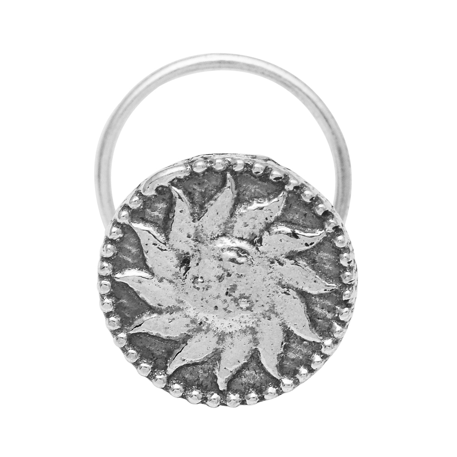 Oxidized Sunburst Floral Nose Pin - Sterling Silver