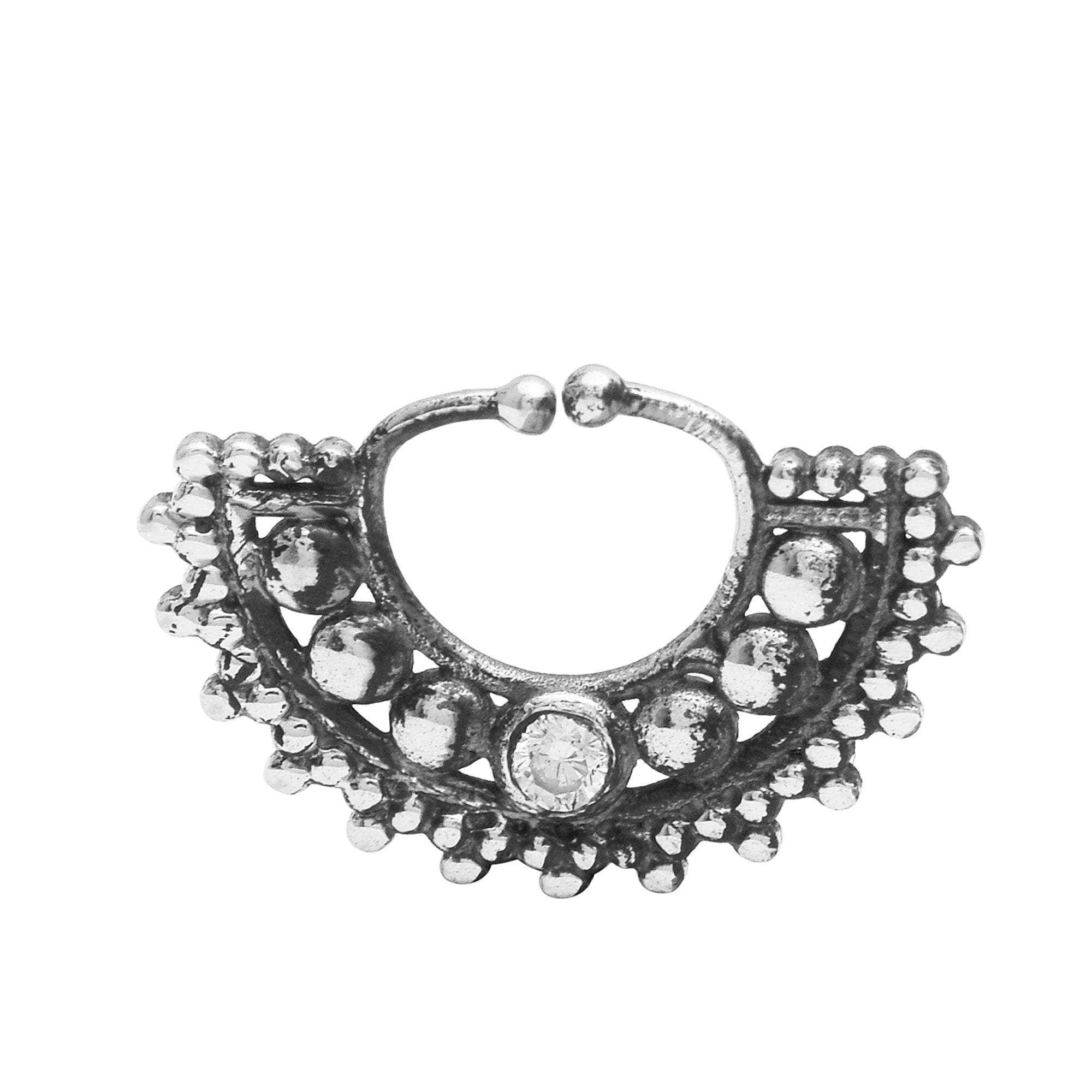 White Gemstone Septum Nose Pin– Sterling Silver