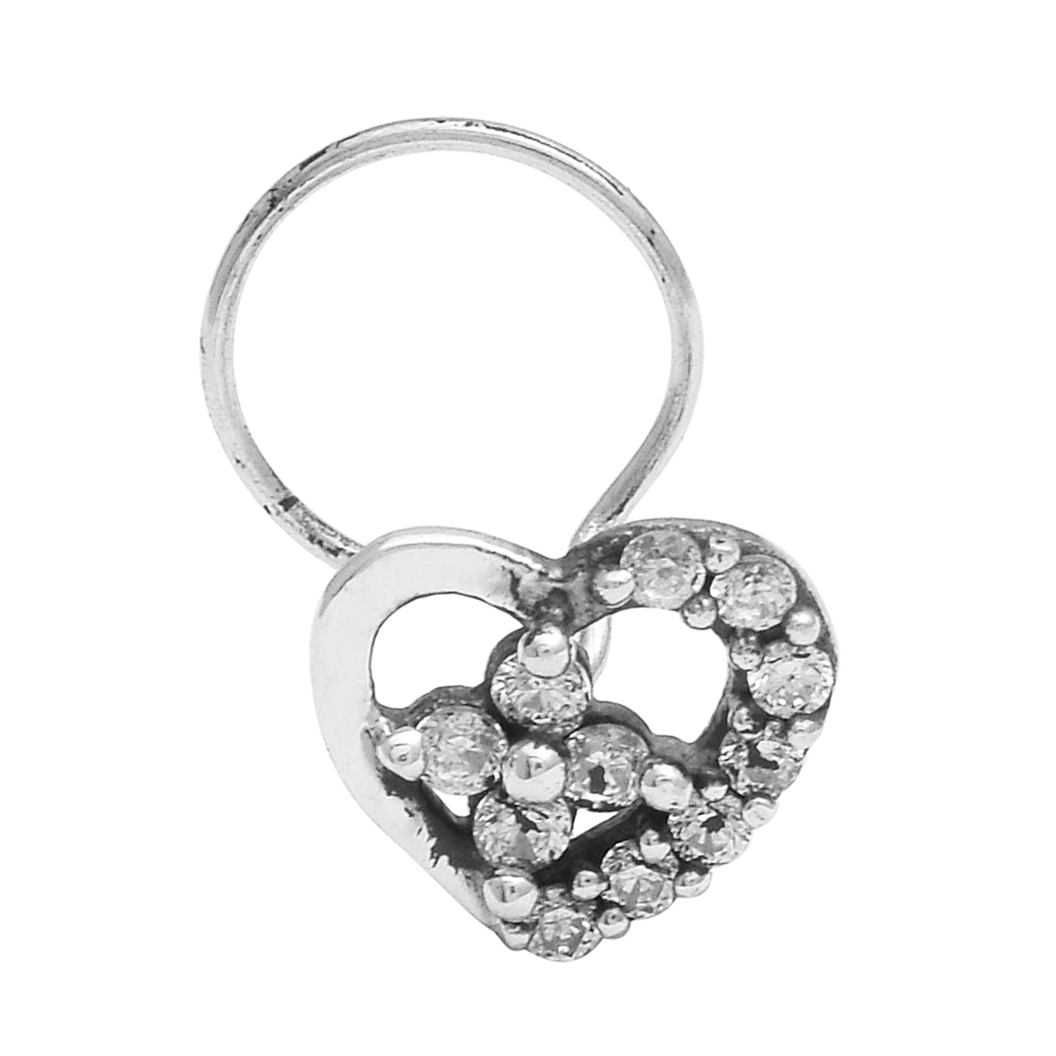 White Gemstone Heart Nose Pin - Sterling Silver