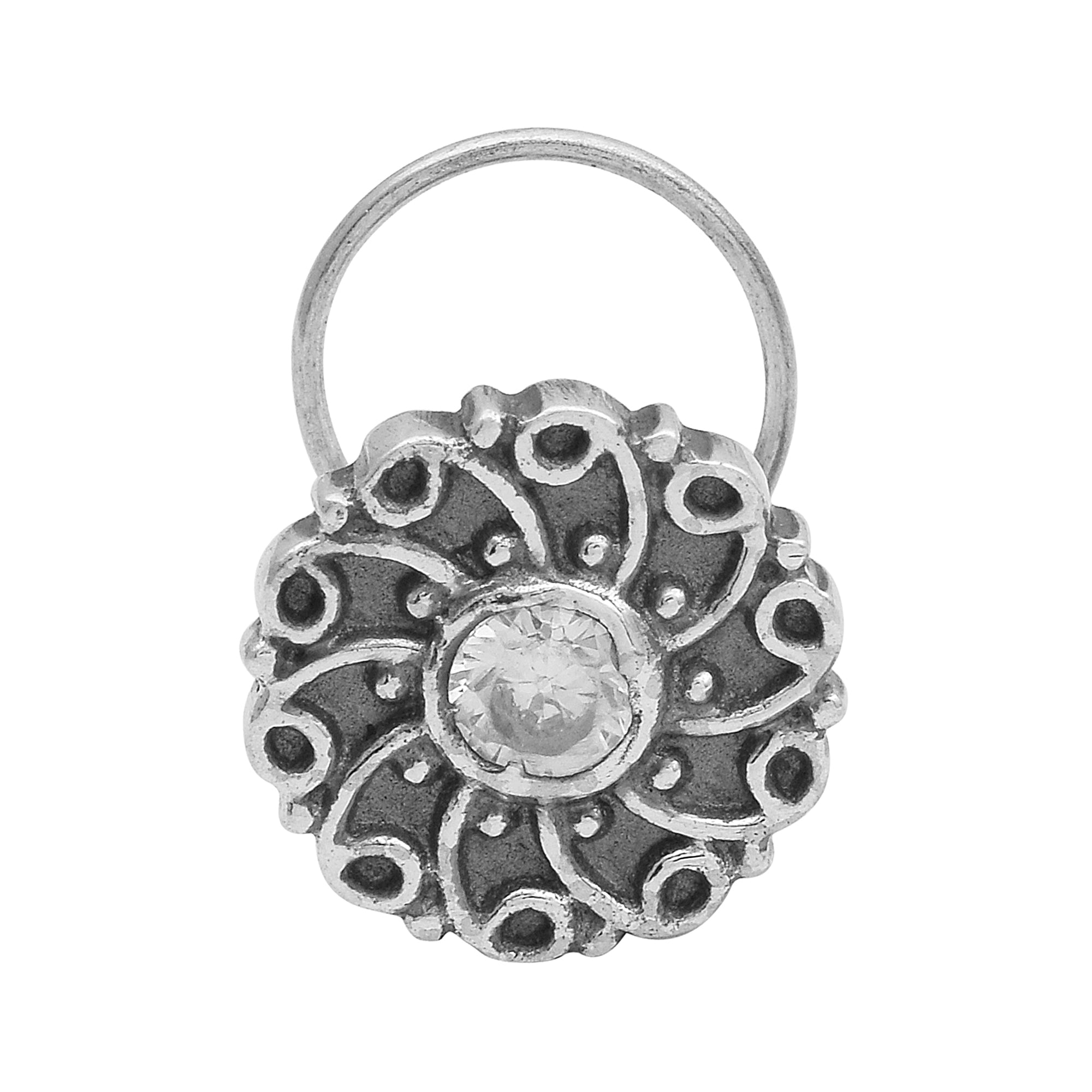 White Gemstone Nose Pin - Sterling Silver