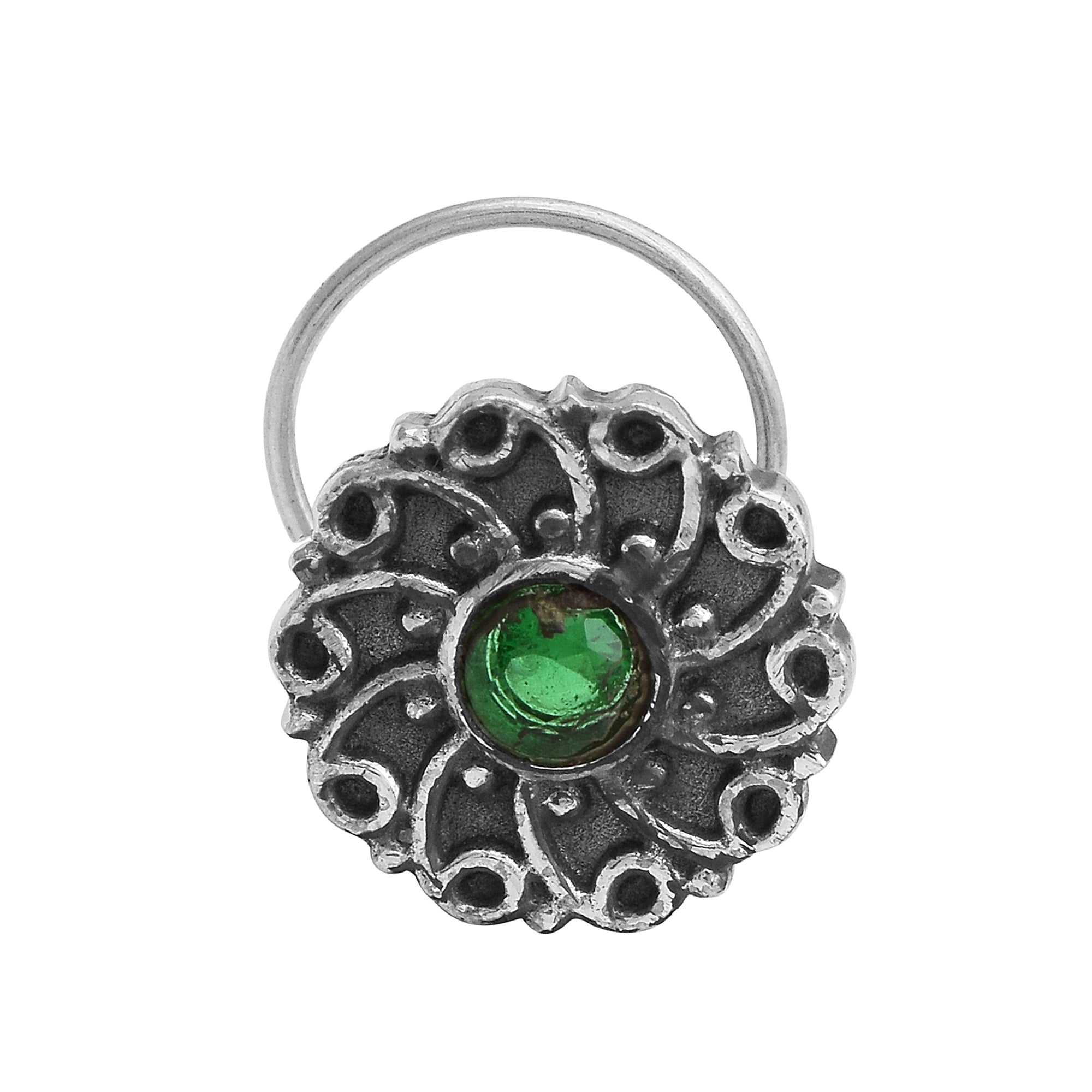 Green Gemstone Nose Pin - Sterling Silver