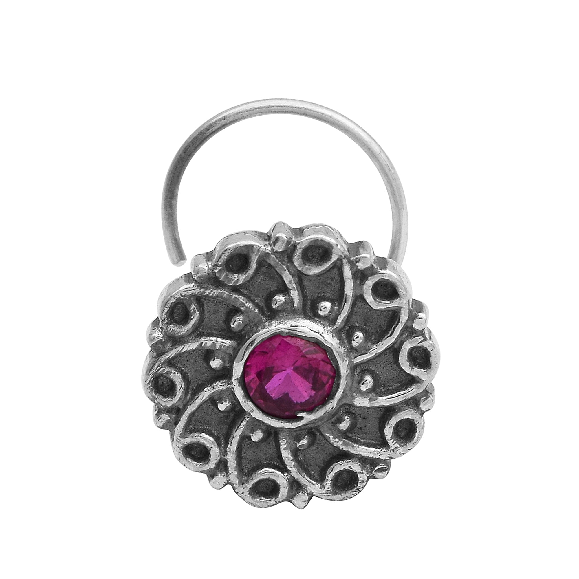 Pink Gemstone Nose Pin - Sterling Silver