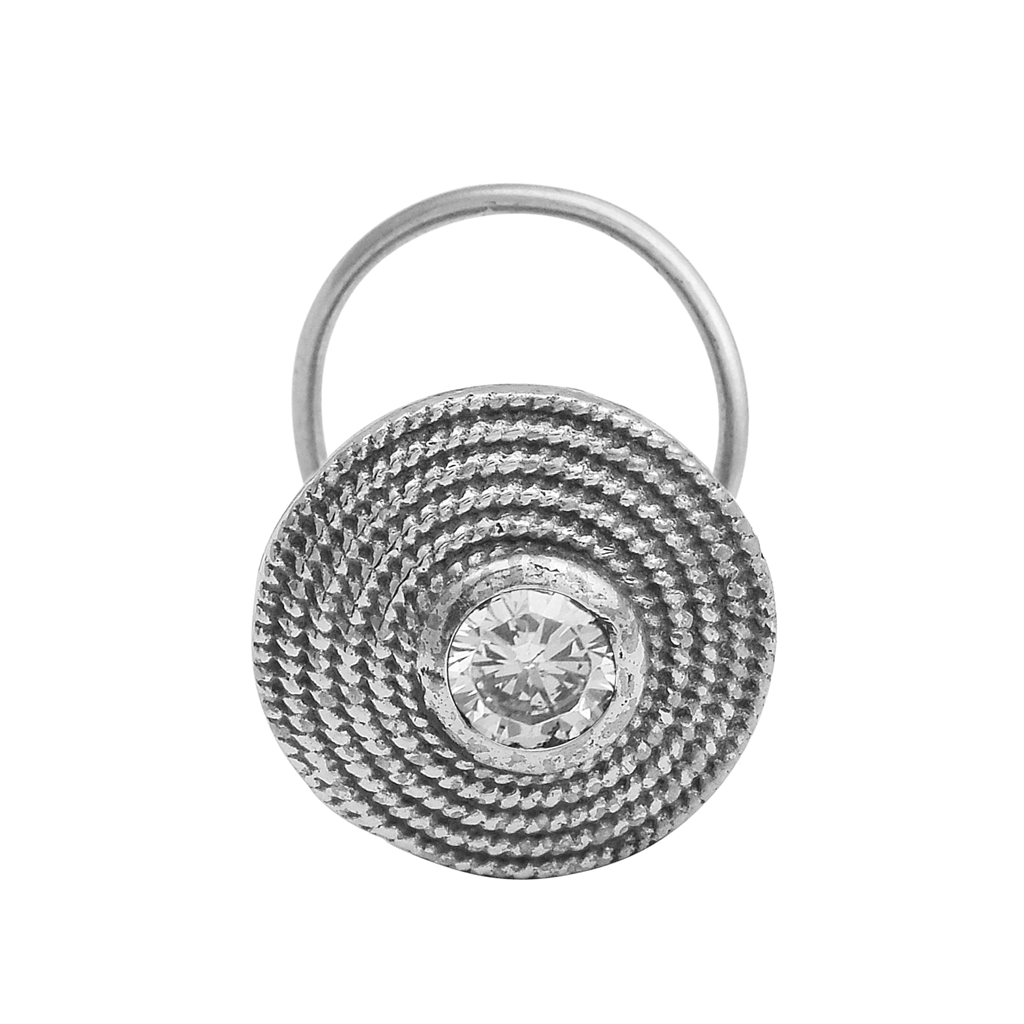 Textured Round Clear Gemstone Nose Pin - Sterling Silver