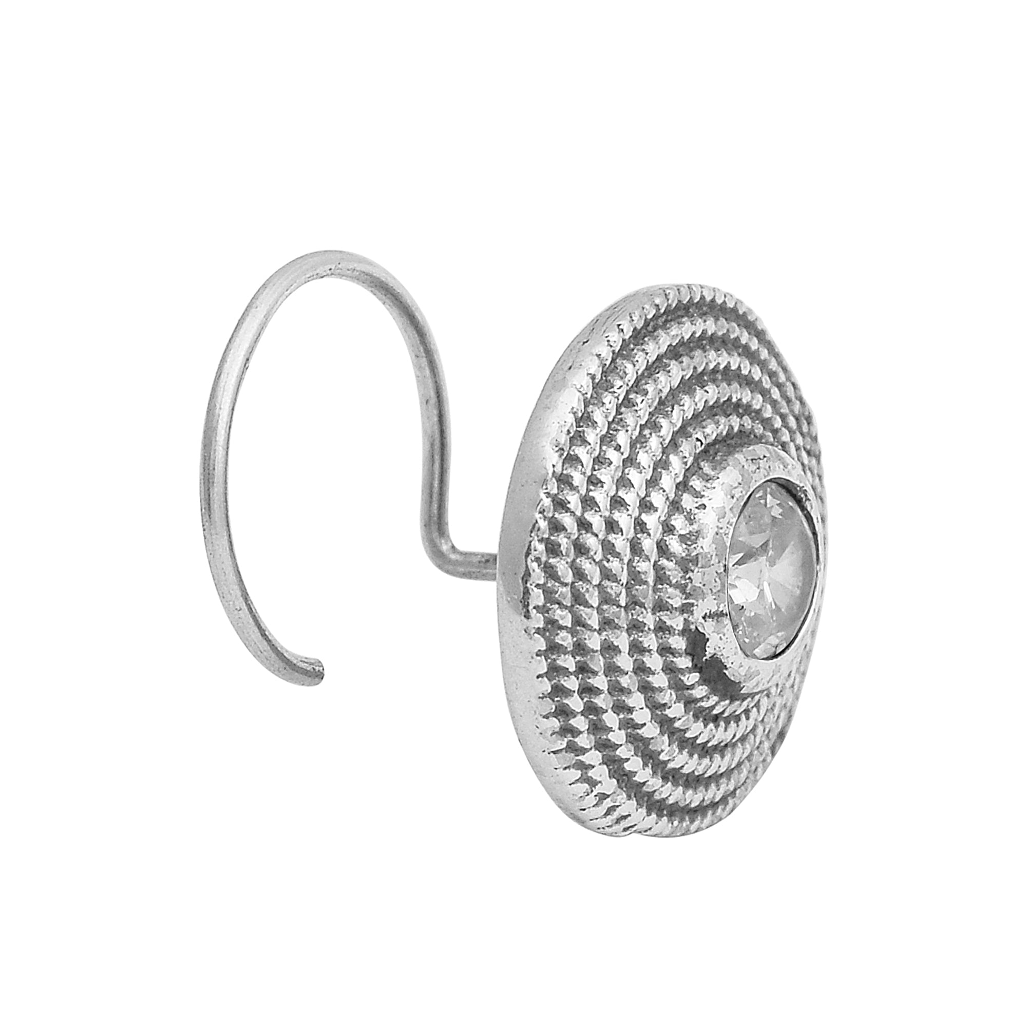 Textured Round Clear Gemstone Nose Pin - Sterling Silver
