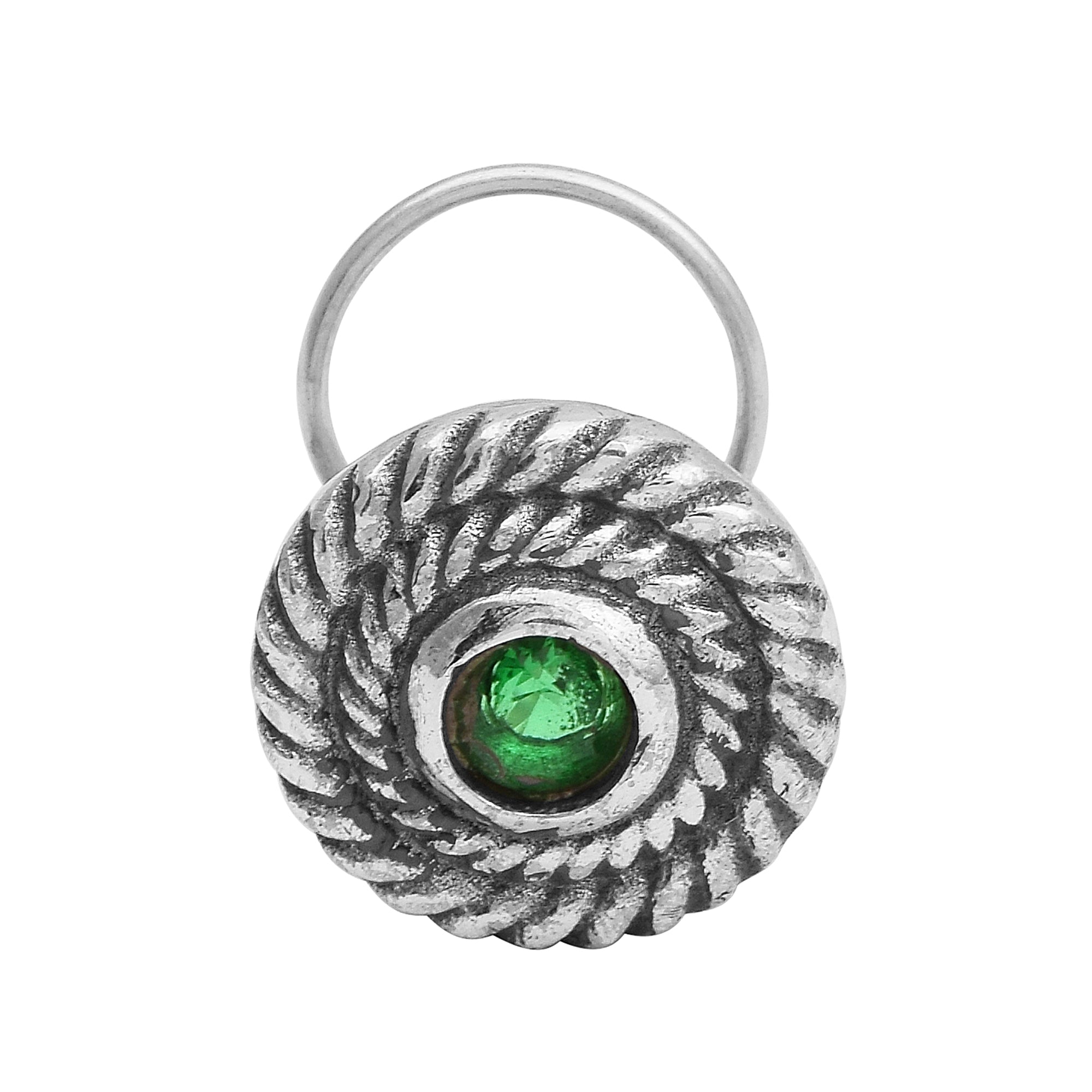 Spiral Design Green Gemstone Accent Nose Pin - Sterling Silver