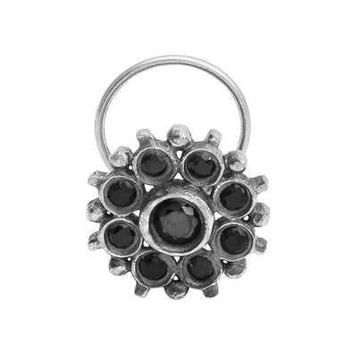 925 Sterling Silver Black Spinel Nose Clip Indian Traditional Oxidized Press Nose Ring
