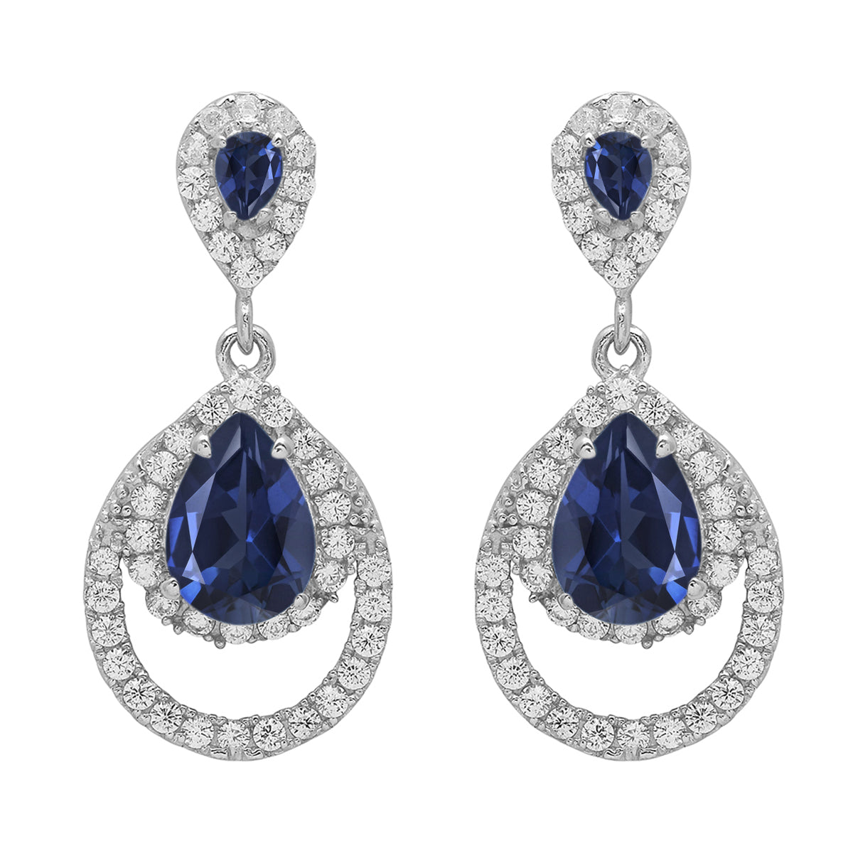 Multi Stone Dangle Halo Earrings - Sterling Silver