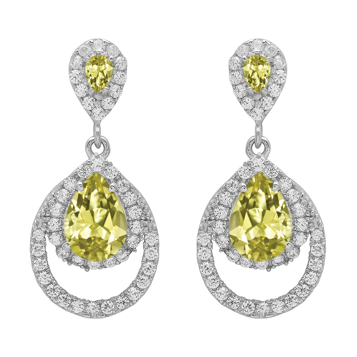 Multi Stone Dangle Halo Earrings - Sterling Silver