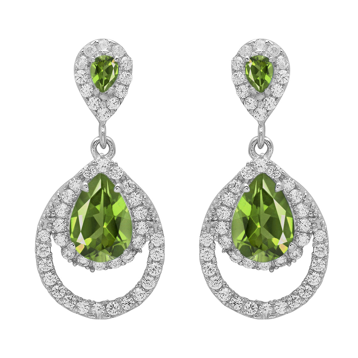 Multi Stone Dangle Halo Earrings - Sterling Silver
