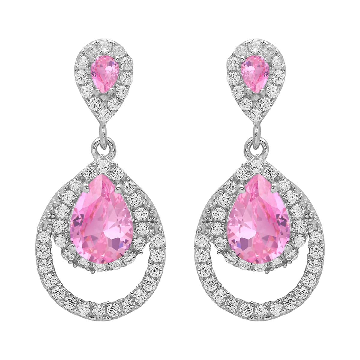 Multi Stone Dangle Halo Earrings - Sterling Silver
