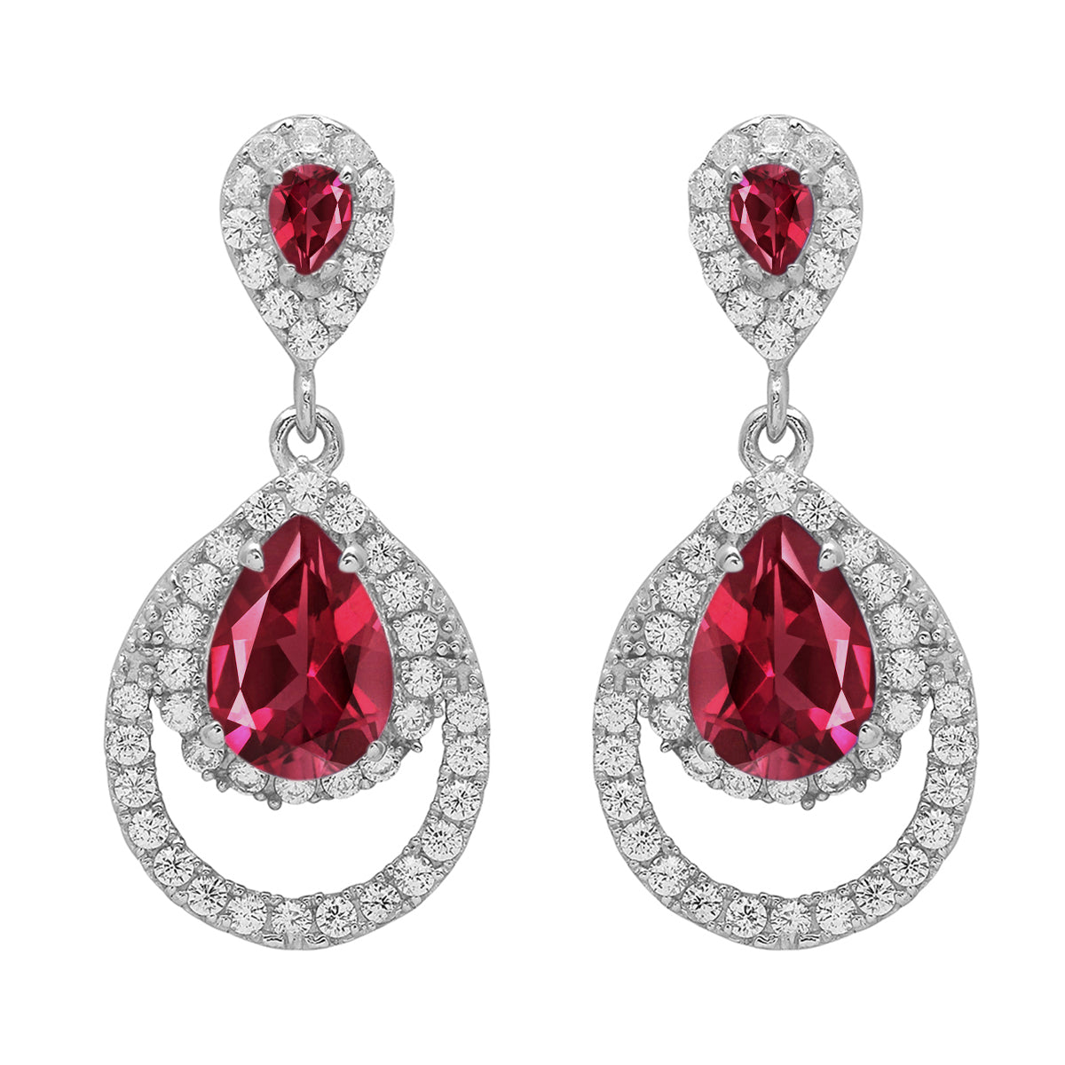 Multi Stone Dangle Halo Earrings - Sterling Silver